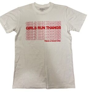Mighty Fine Graphic Tee Girls Run Thangs Trendy‎ Slogan White T-Shirt XS